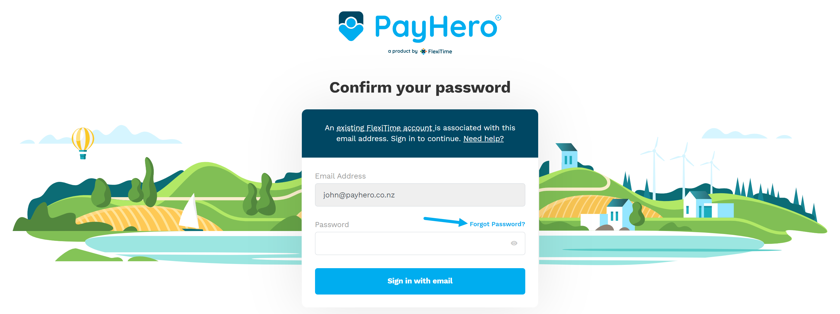 Forgot password option on the FlexiTime sign in screen